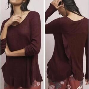 Saturday Sunday by Anthropologie Maroon Waffle Long Sleeve Top - Size - Small